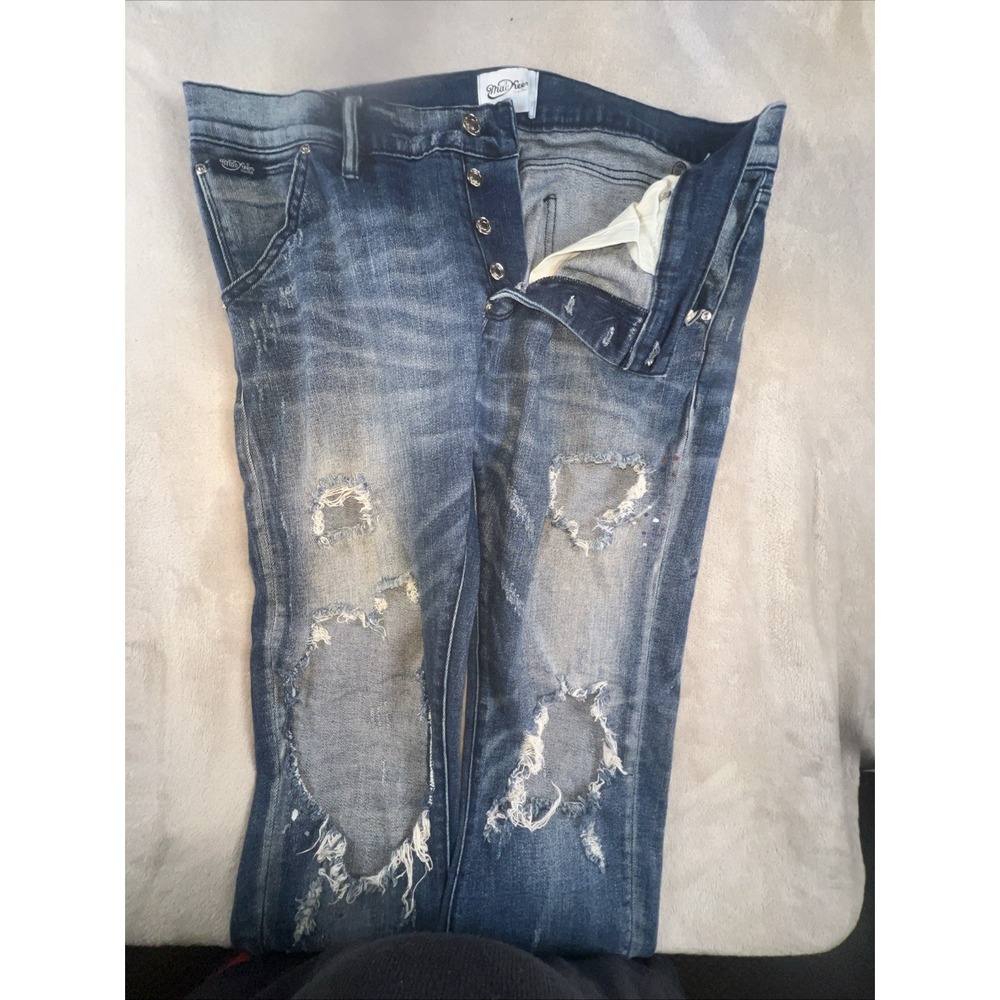 MacKeen PIERRE Distressed Button Fly Blue Jeans Size 36x32 Zip‎ Ankles